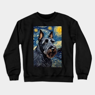 Scottish Terrier Dog Breed Painting in a Van Gogh Starry Night Art Style Crewneck Sweatshirt